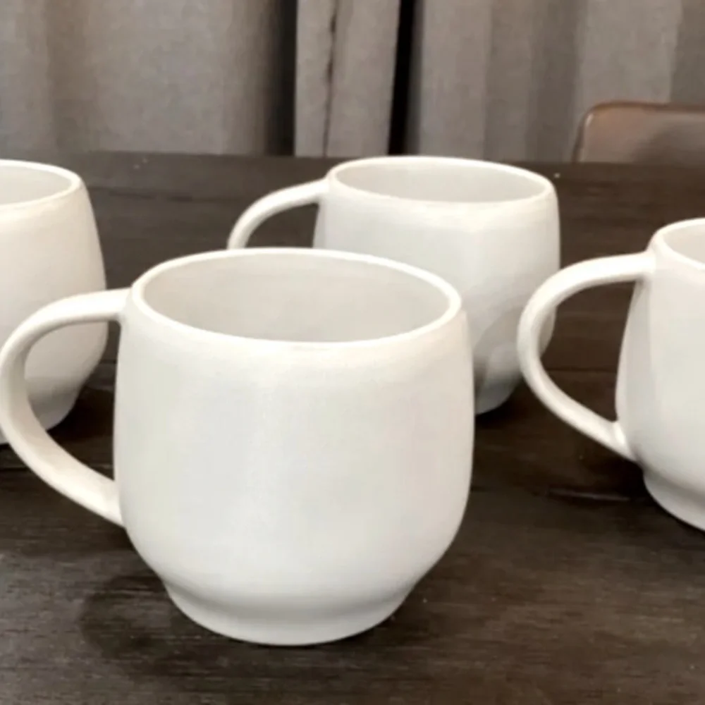 Pottery Barn Ghost Boo Mug Cup Modern Matte Stoneware Minimalist Gus Coffee Set